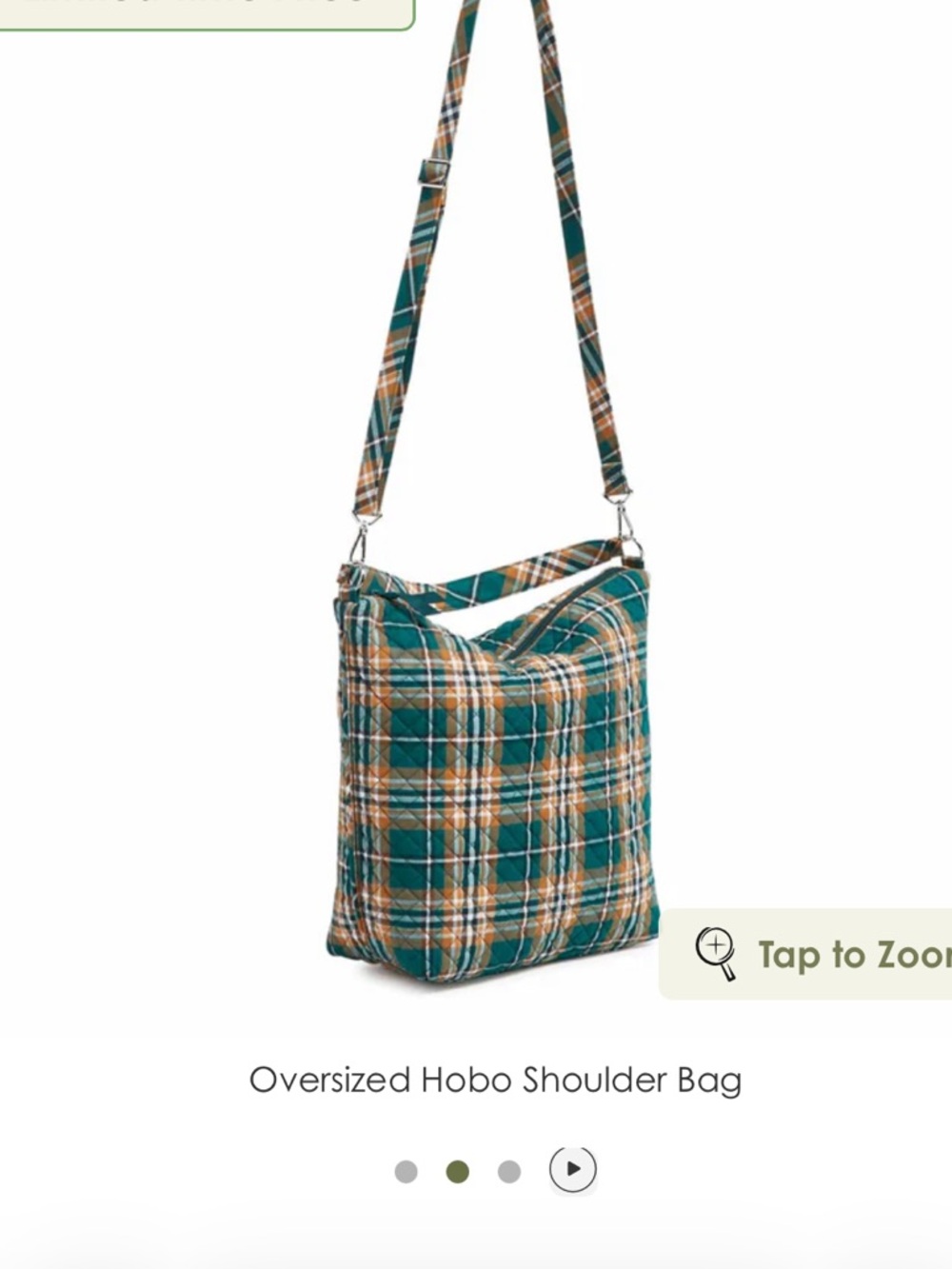NWT Vera Bradley Oversized Hobo Shoulder Bag in Cotton in Orchard Plaid - Picture 2 of 5